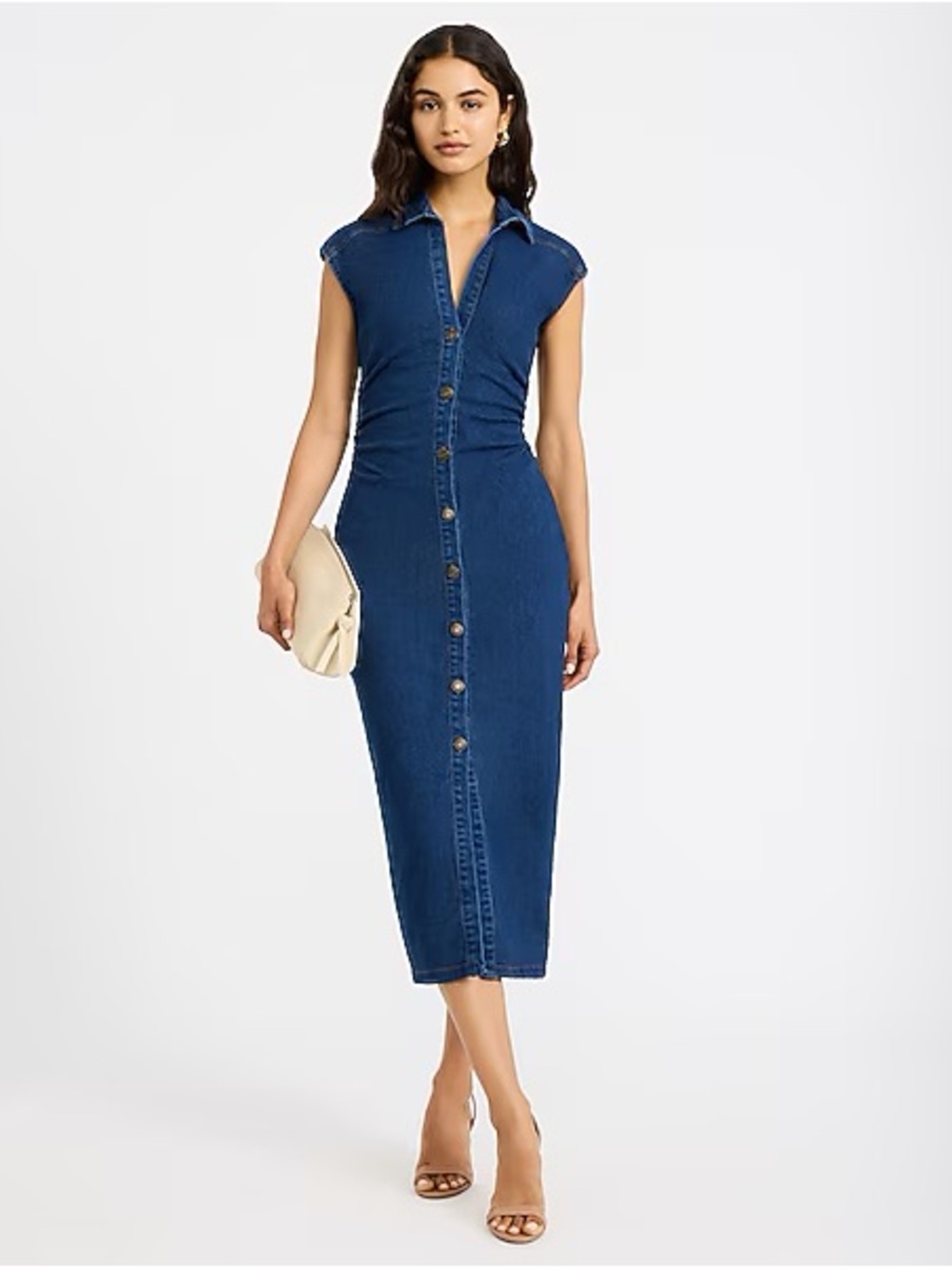 Express Blue Denim Button-Front Midi Dress